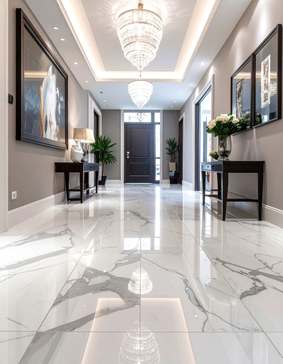 Polished Marble Tile Floor - 30 small entryway tile floor ideas