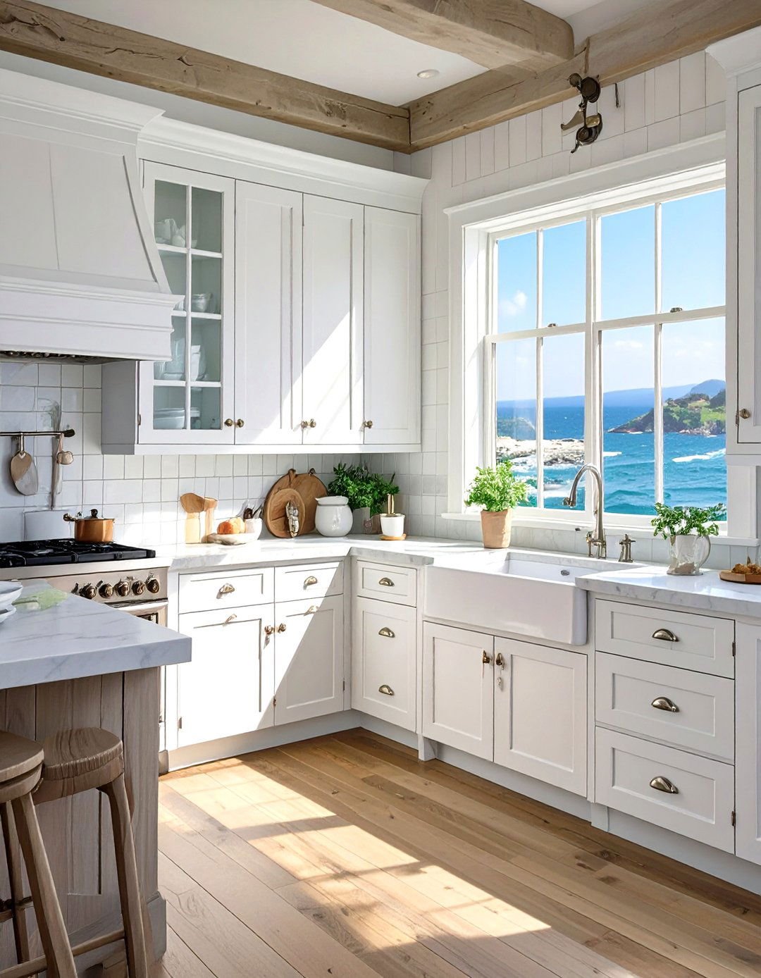 Polished Nickel Hardware - 30 seaside coastal kitchen design ideas