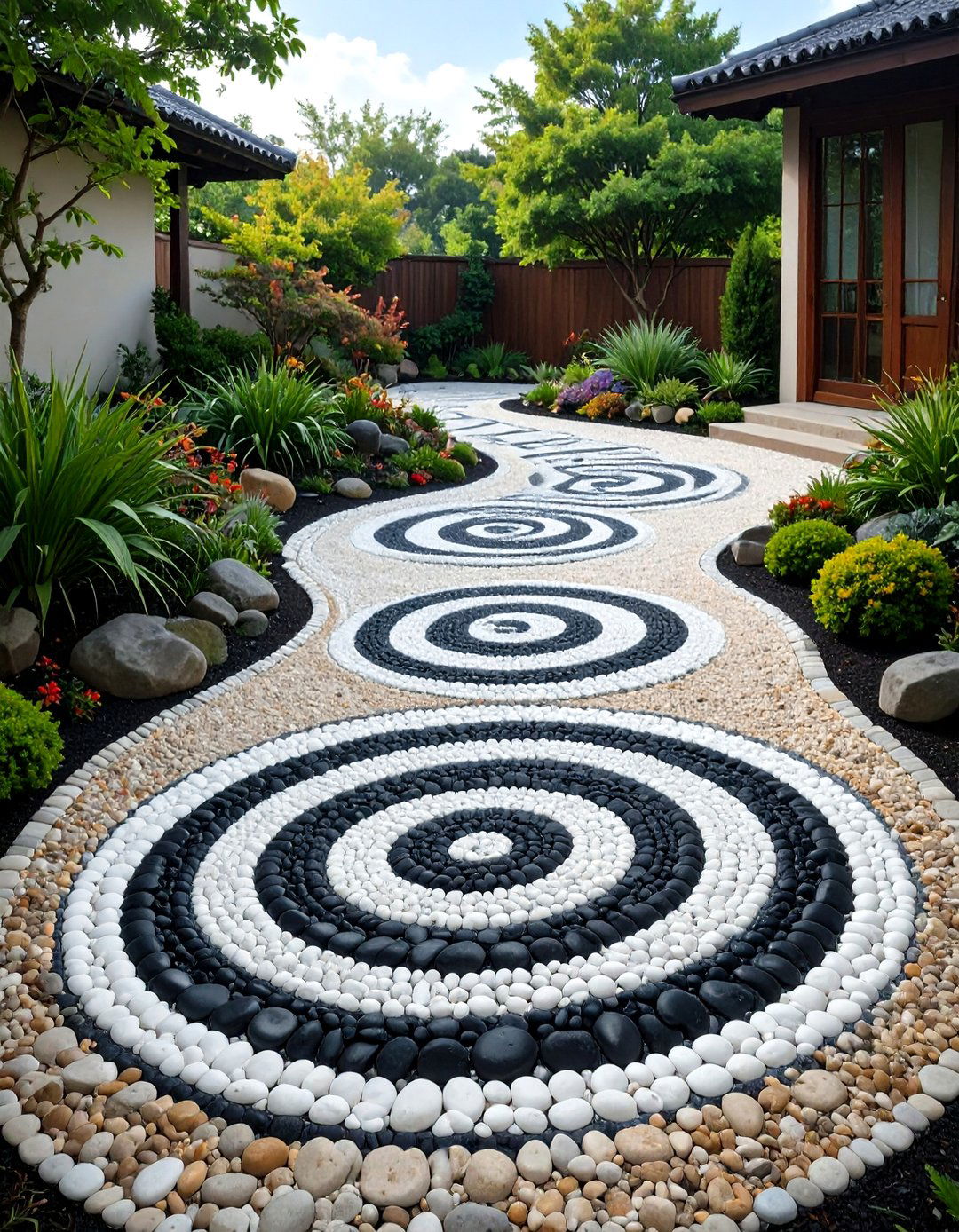 Polished Pebble Mosaic Garden Path - 30 unique garden path ideas