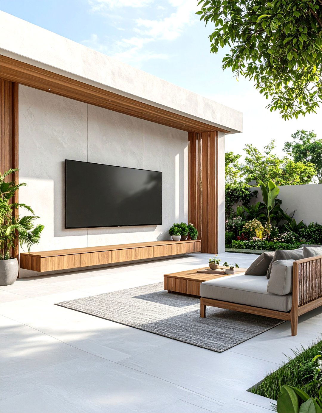 Polished Plaster Outdoor TV Wall - 30 outdoor tv wall ideas
