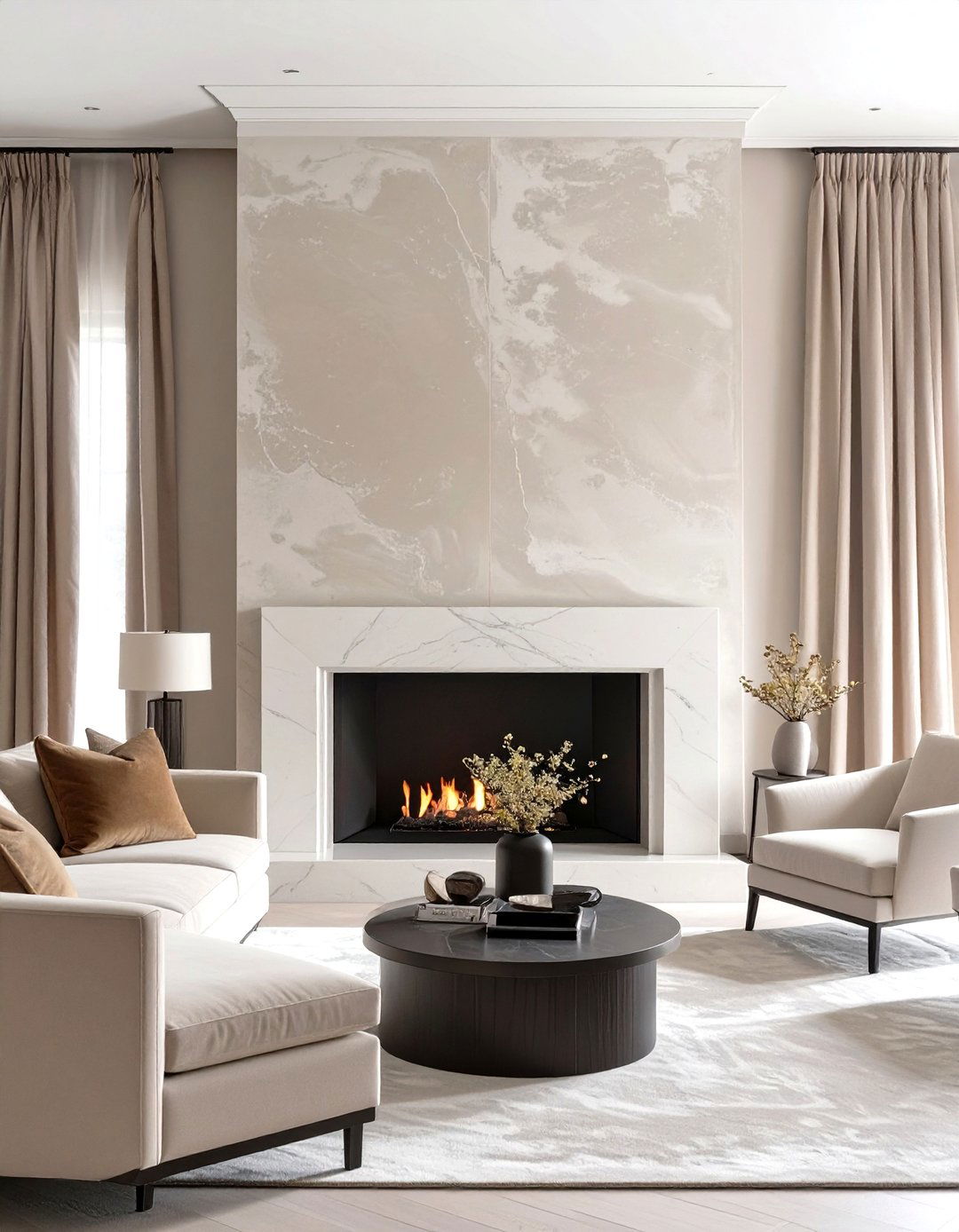 Polished Plaster Venetian Finish - 30 modern fireplace accent wall ideas