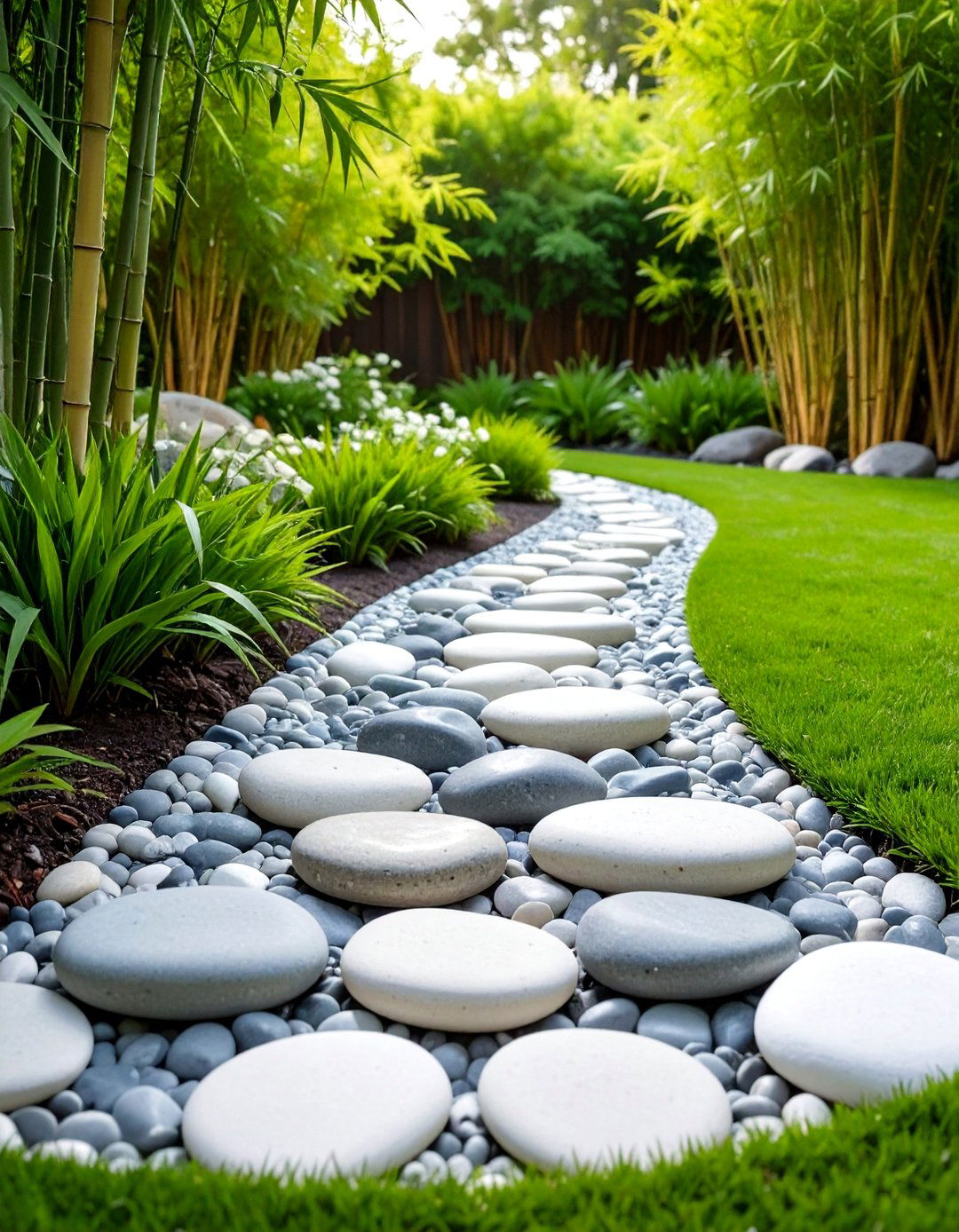 Polished River Rock Lawn Border - 30 lawn edging ideas