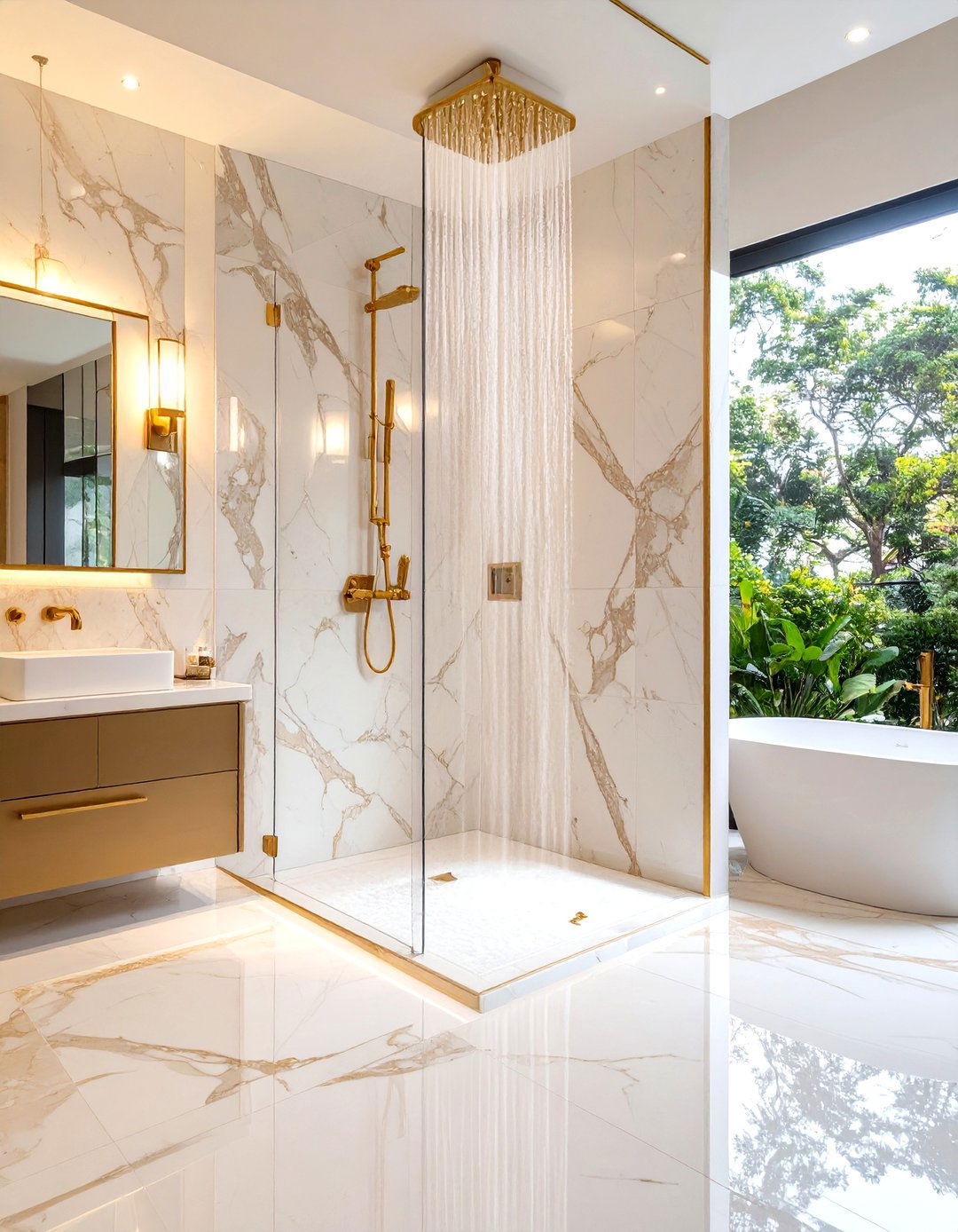 Polished Stone Look Tile Shower - 30 large tile shower ideas