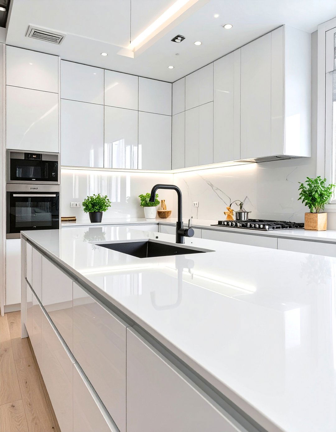 Polished White Quartz Backsplash - 30 white backsplash ideas