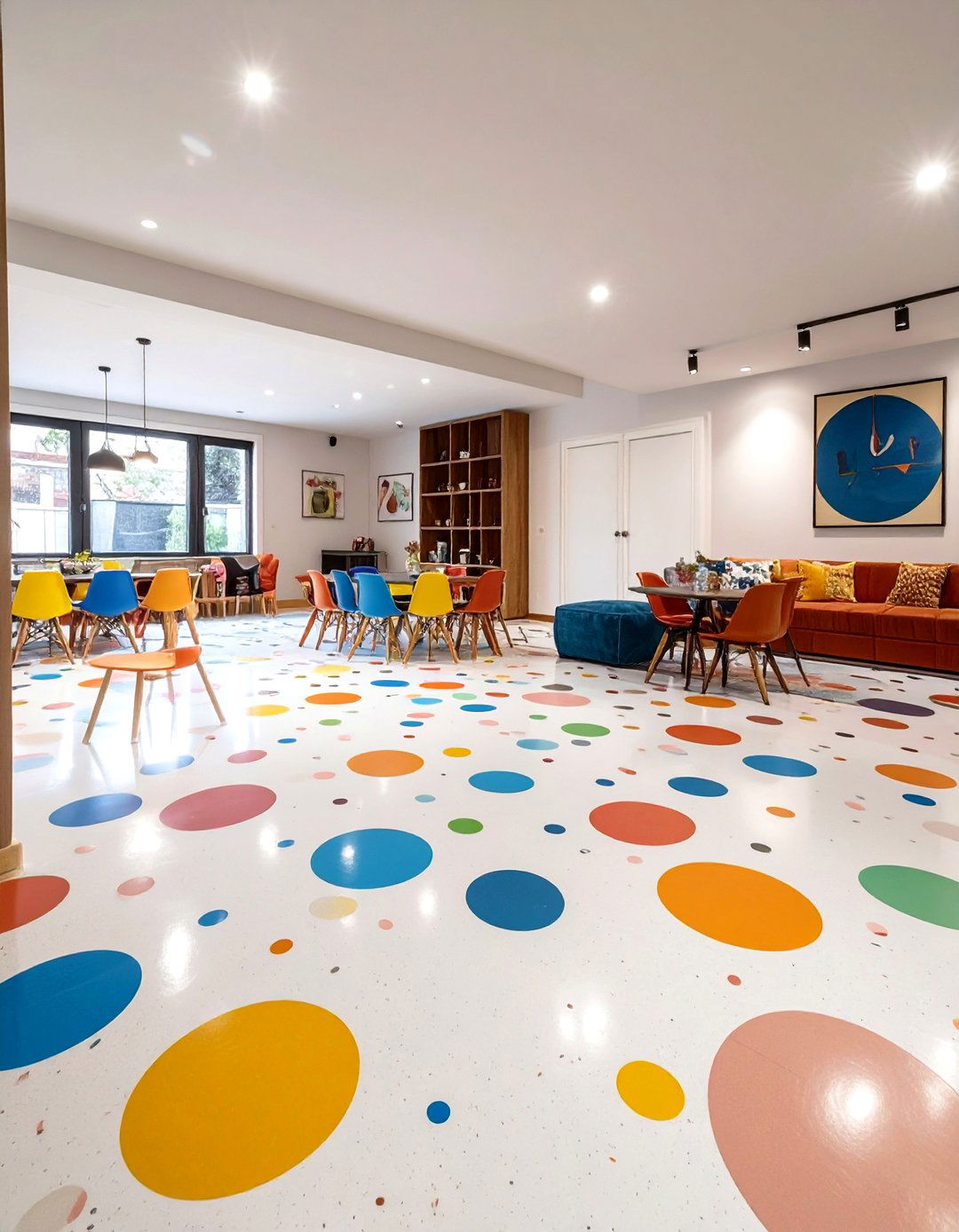 Polka Dot Pattern Epoxy Basement Floor - 30 epoxy basement floor ideas