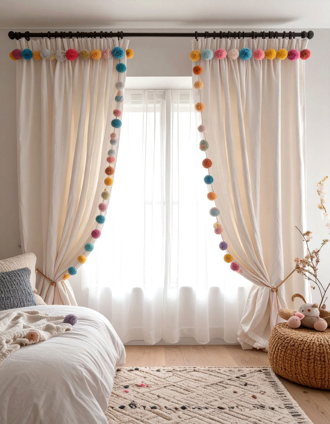 Pom Pom Trim Curtains for a Playful Bedroom - 30 curtains for bedroom ideas