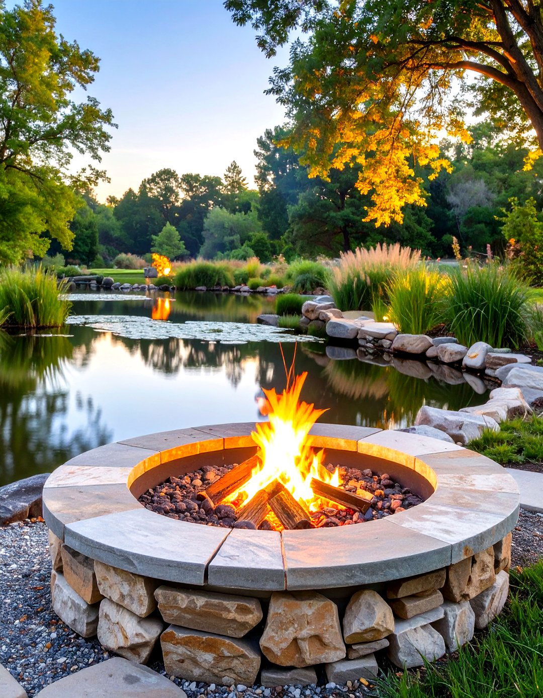 Pond Side Firepit Setting - 30 outdoor firepit ideas