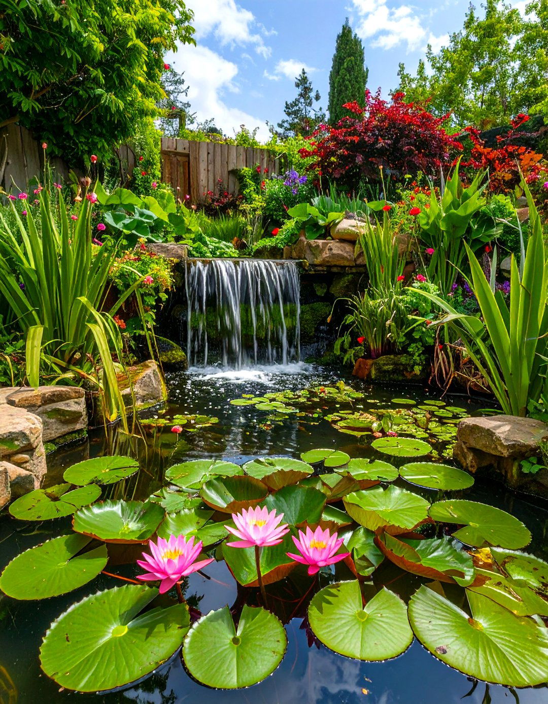 Pond with Edible Aquatic Plants - 30 pond landscaping ideas