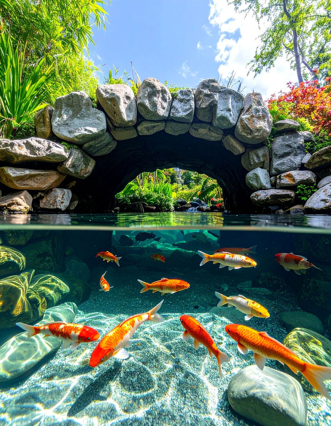 Pond with a Fish Cave or Hide - 30 pond landscaping ideas