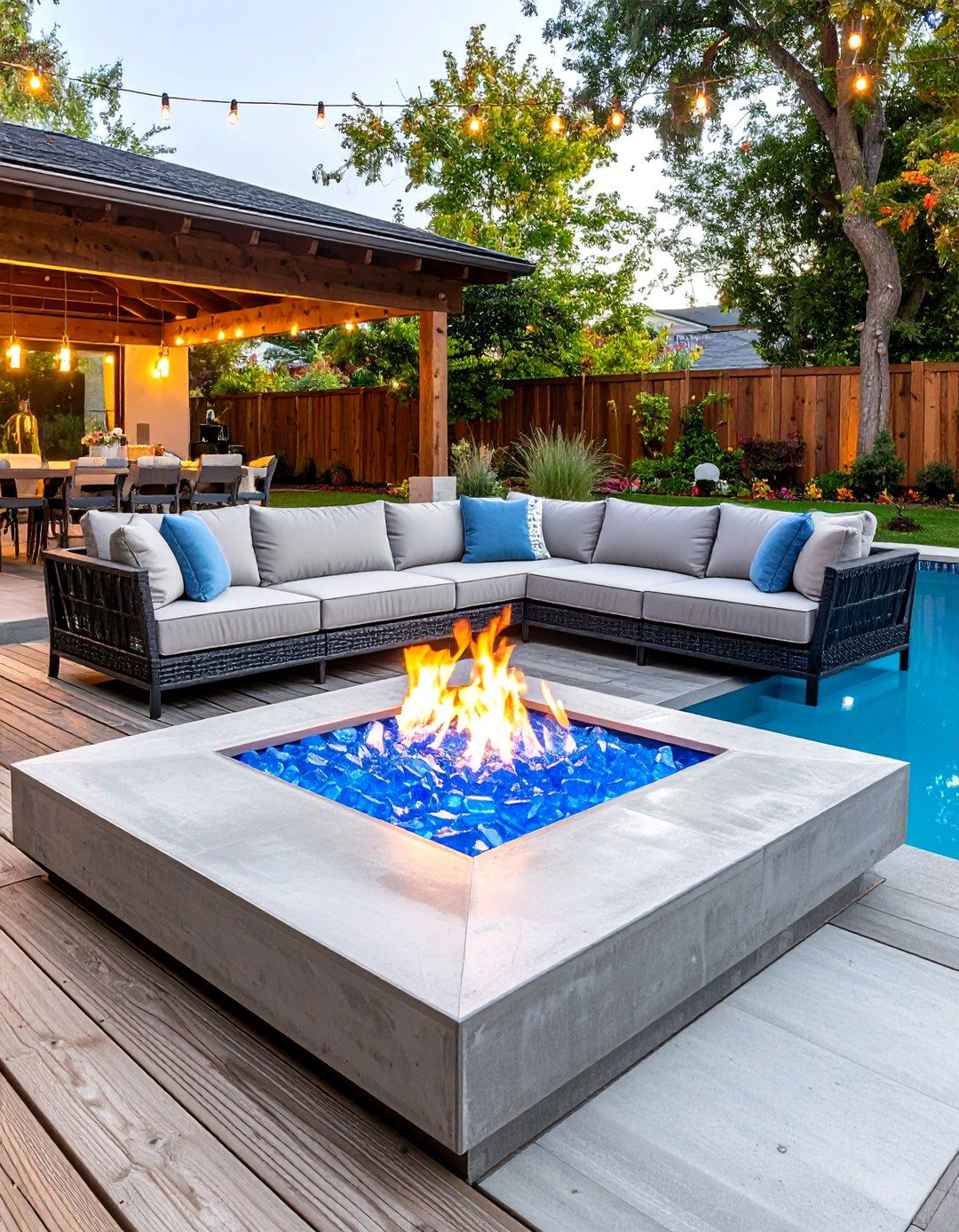 Pool Deck with a Fire Pit - 30 pool deck ideas