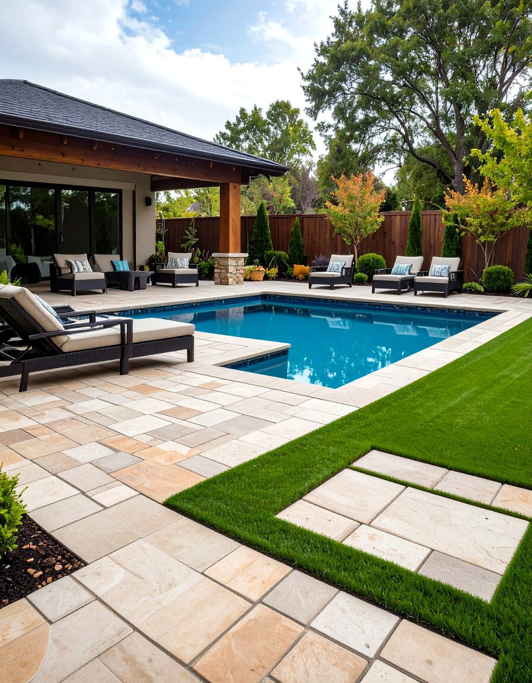 Pool Patio with Artificial Turf Accents - 30 pool patio ideas