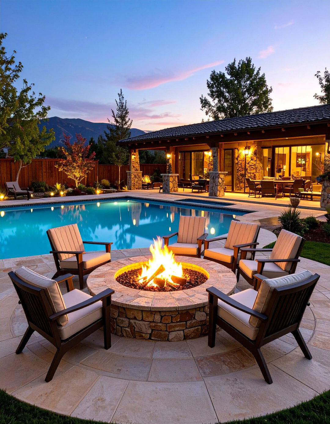 Pool Patio with Integrated Fire Pit - 30 pool patio ideas