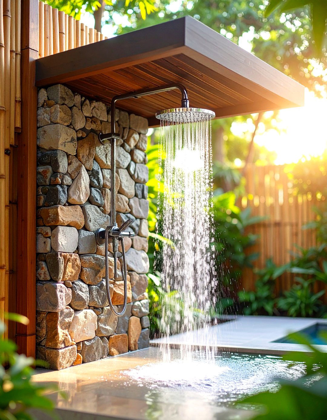 Pool Patio with Outdoor Shower - 30 pool patio ideas