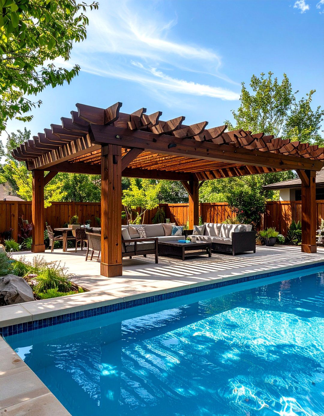 Pool Patio with Pergola for Shade - 30 pool patio ideas