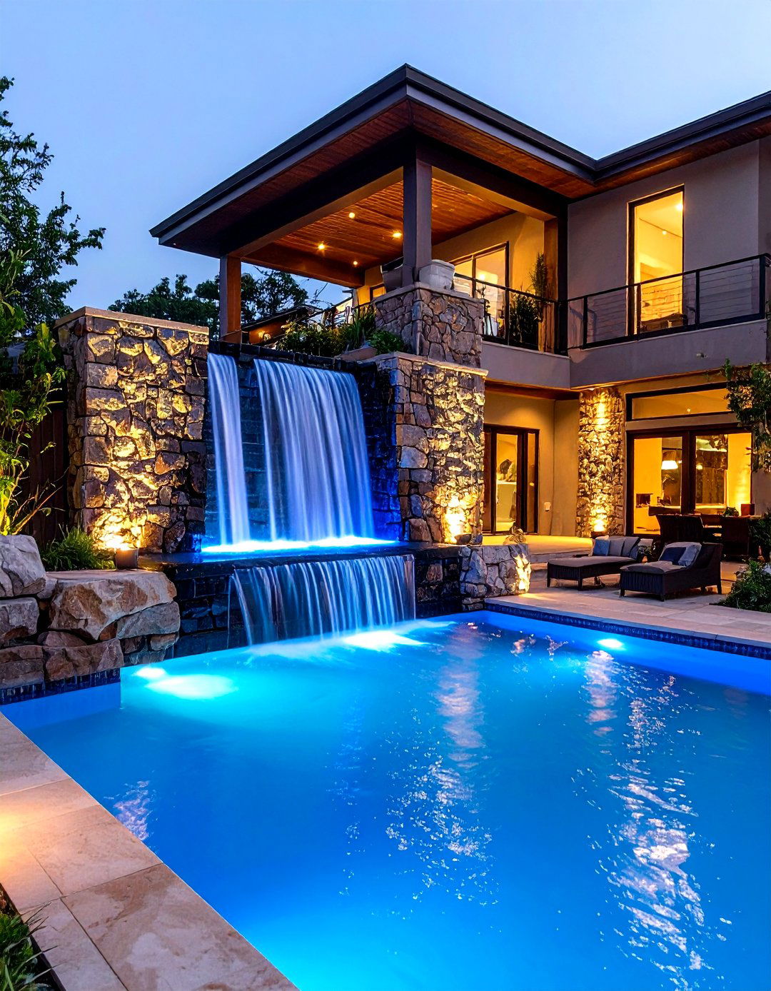 Pool Patio with a Water Curtain Feature - 30 pool patio ideas