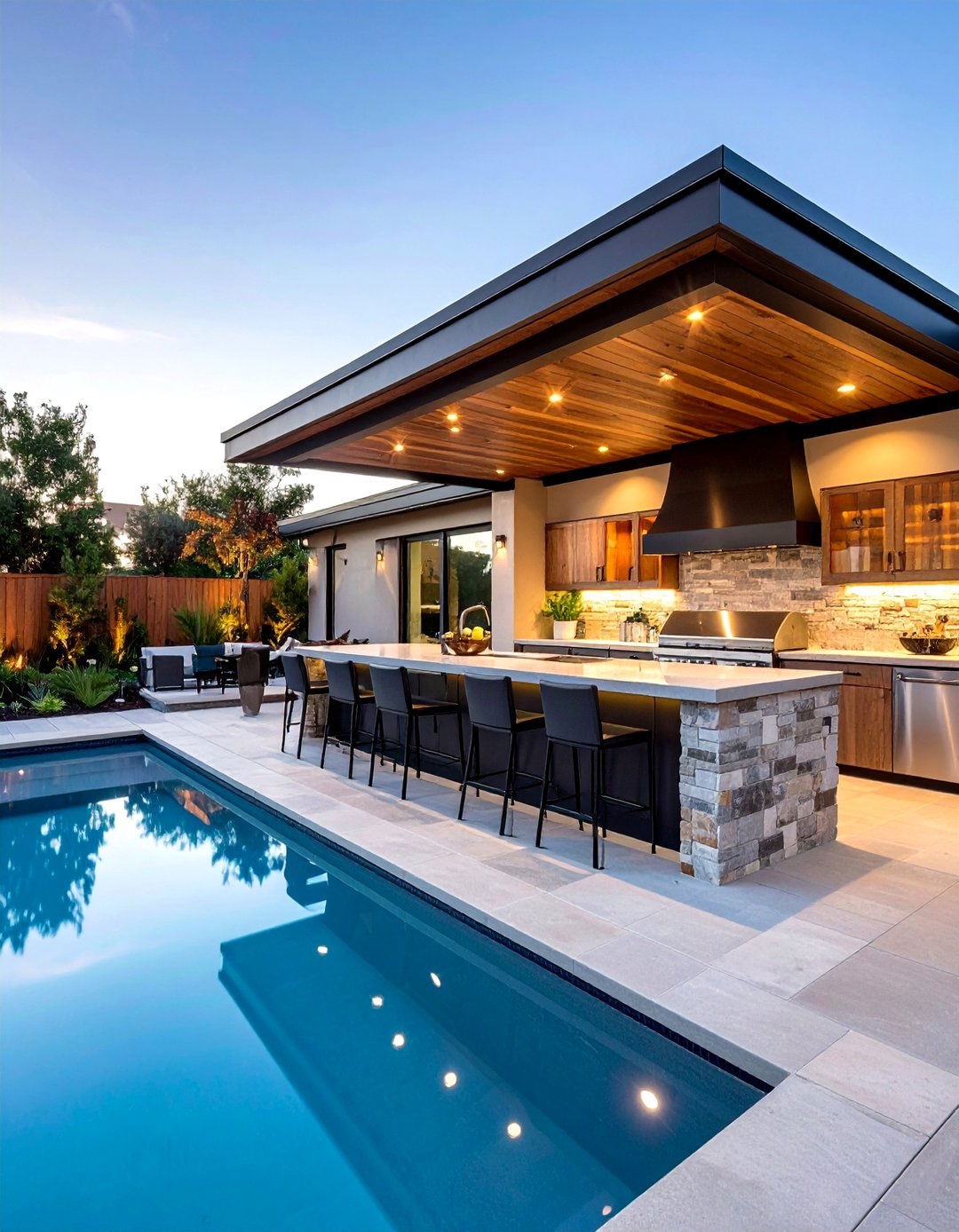 Poolside Outdoor Kitchen and Bar - 30 pool landscaping design ideas