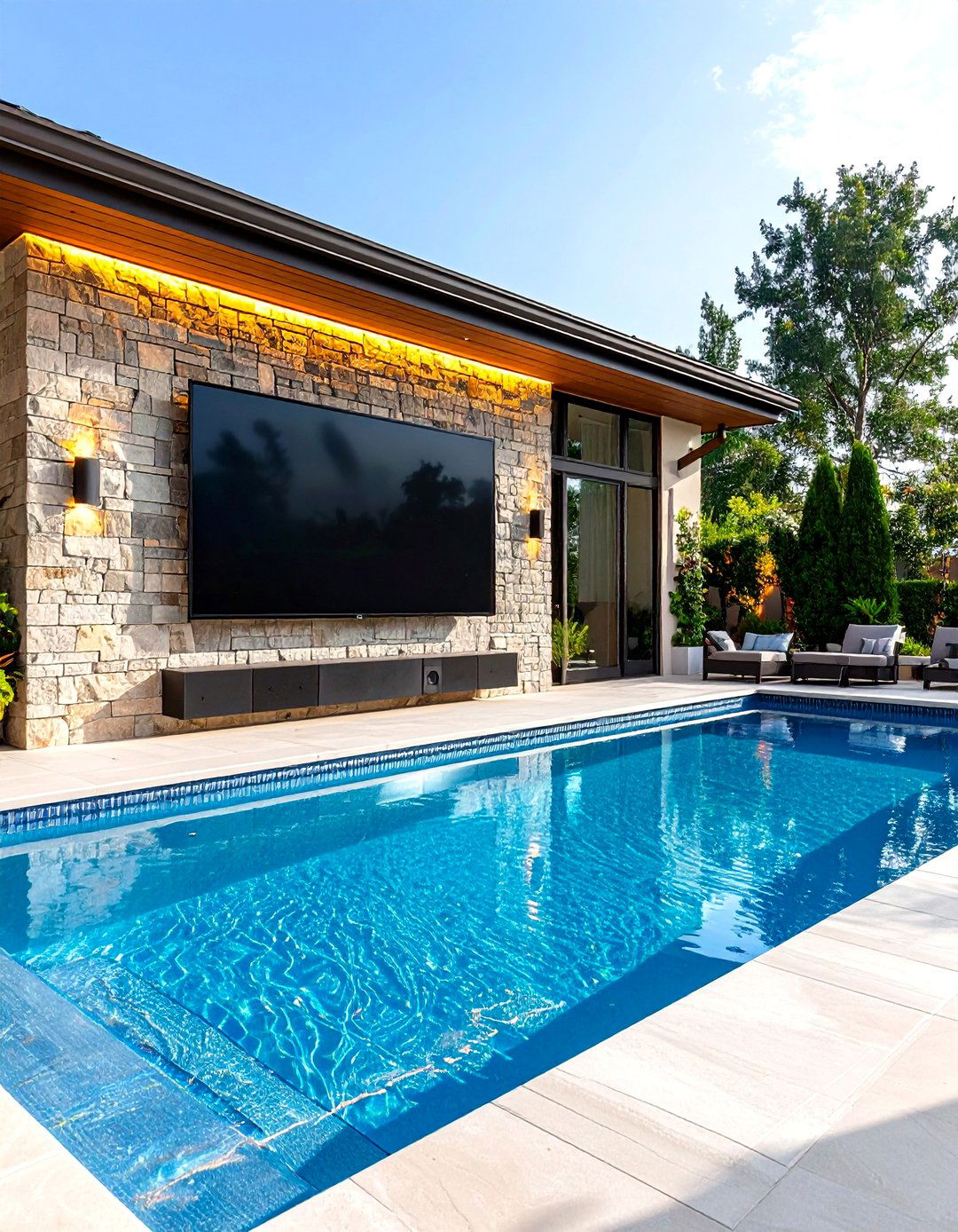 Poolside Outdoor TV Entertainment Wall - 30 outdoor tv ideas