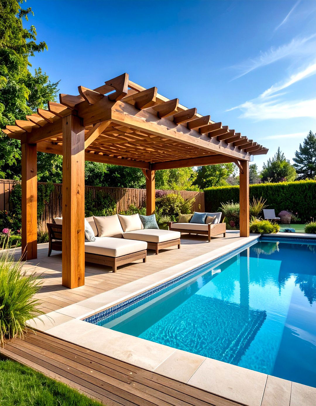 Poolside Pergola for Shade - 30 pool landscaping design ideas