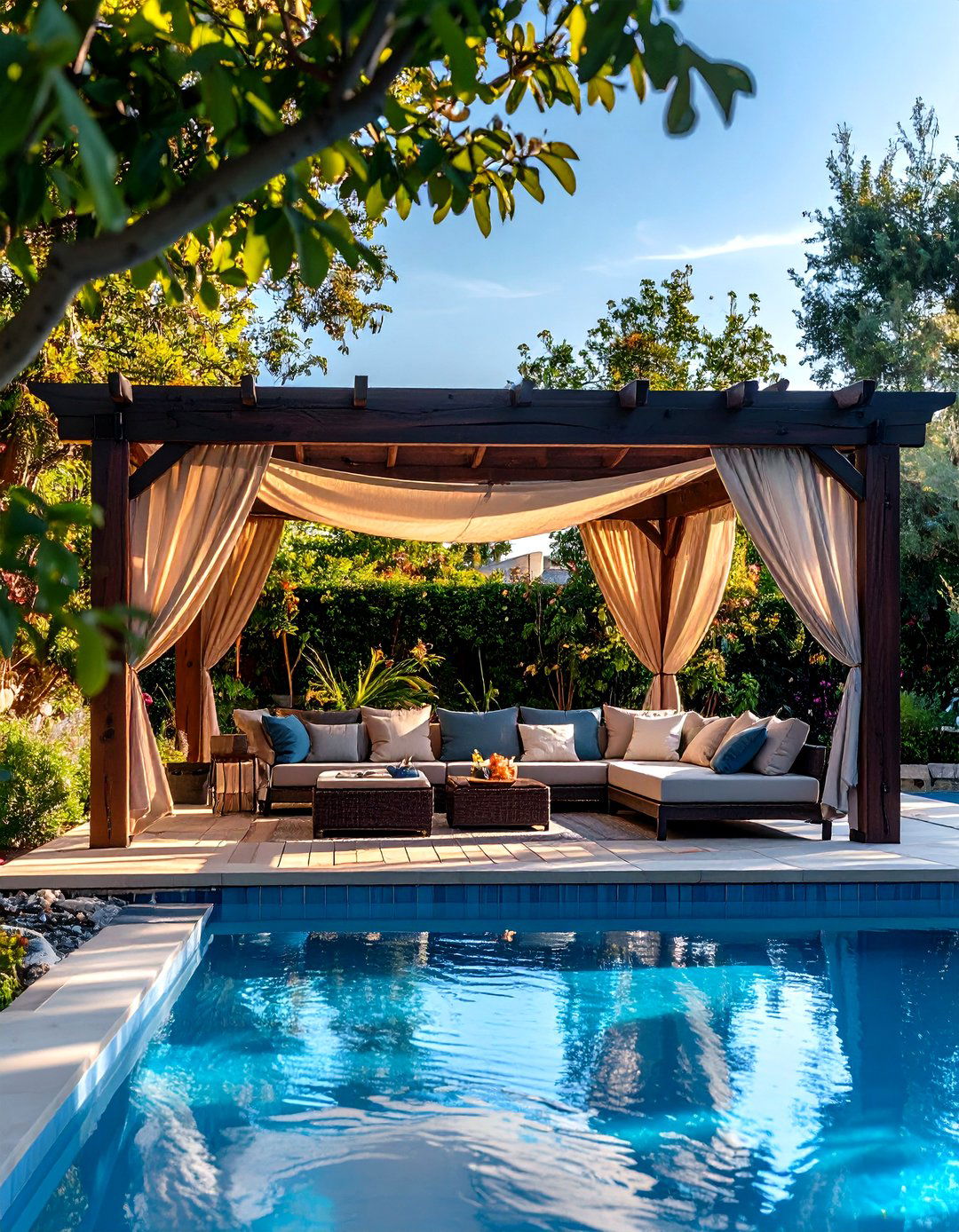 Poolside Pergola for Shade - 30 pool landscape ideas