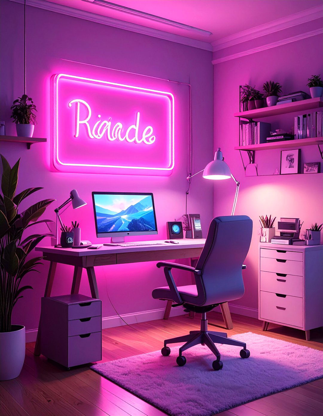 Pop Art Office with Neon Signs - 30 home office lighting ideas
