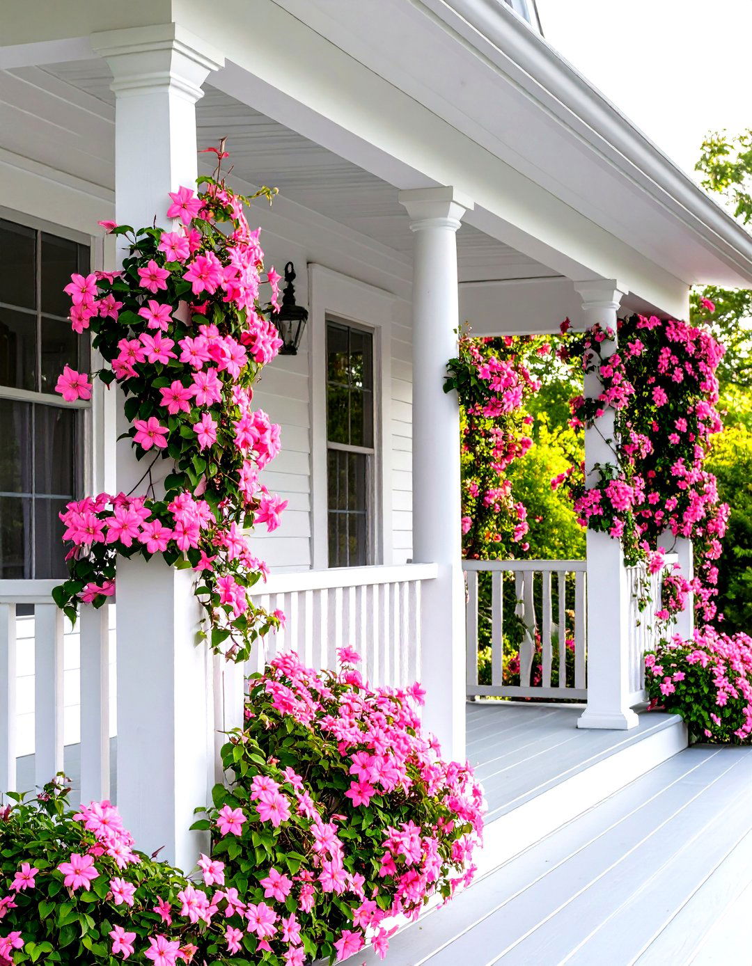 Porch Posts as Trellises for Climbing Plants - 30 porch post ideas