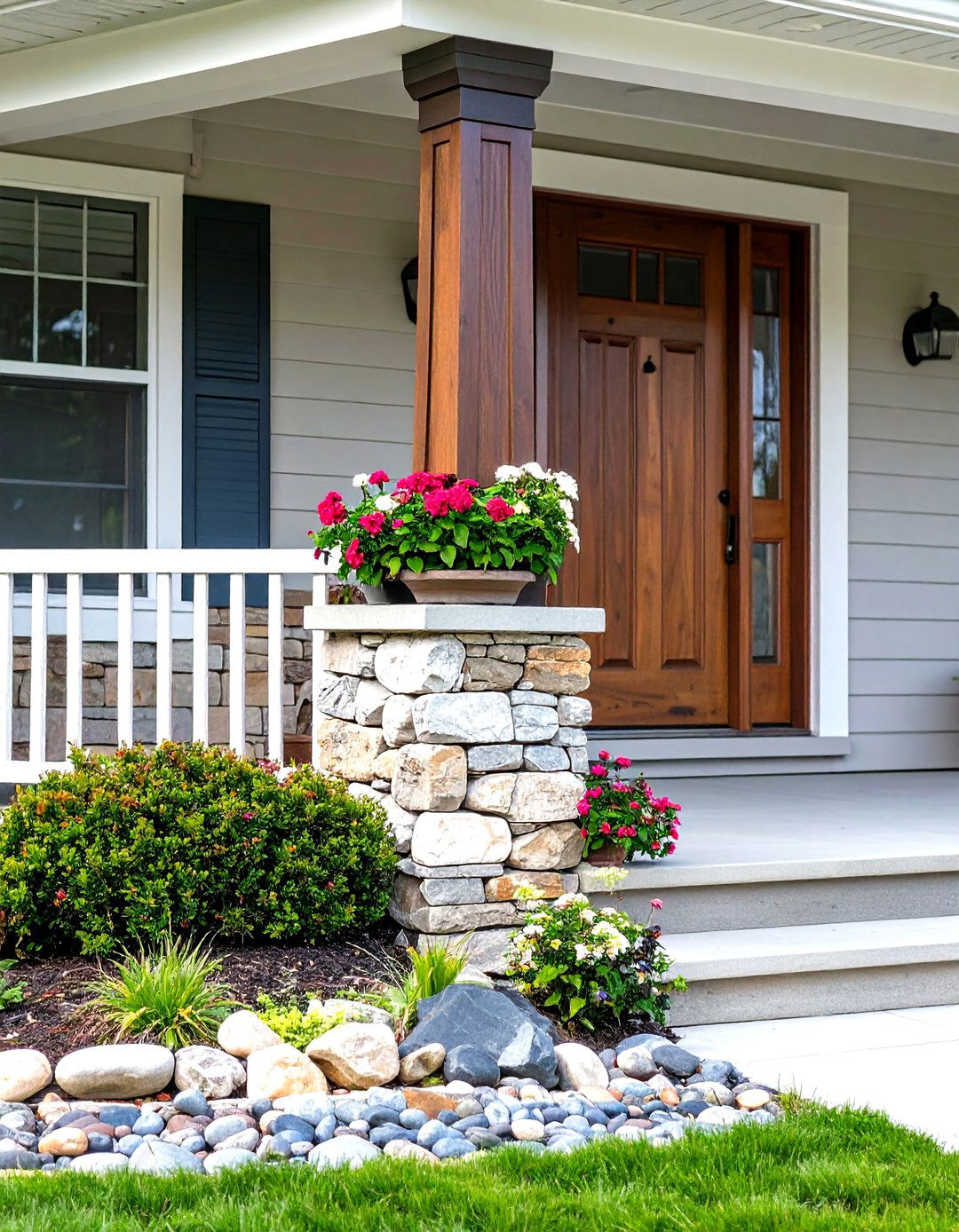 Porch Posts with Stone Veneer Base - 30 porch post ideas