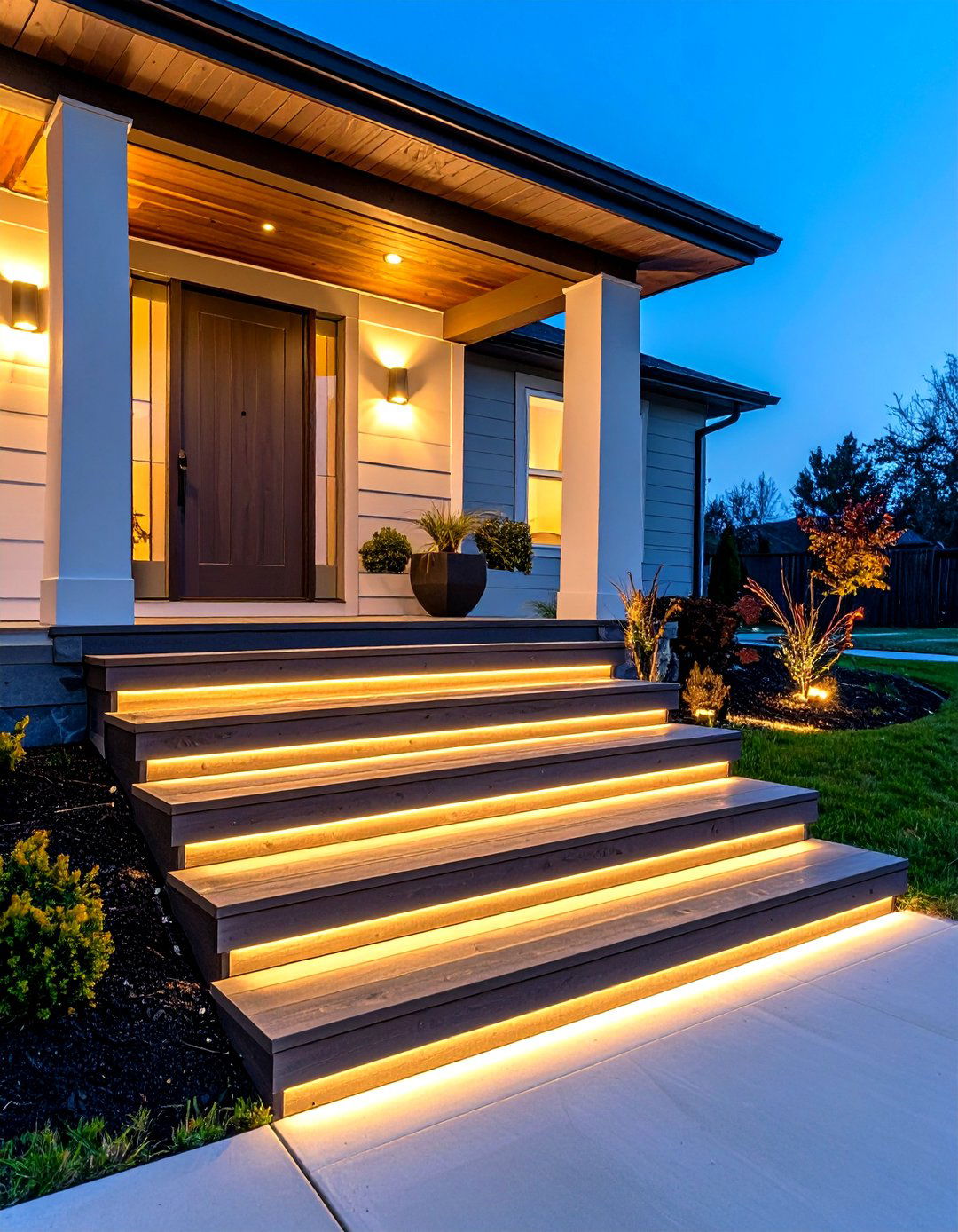 Porch Steps with LED Riser Lighting - 30 porch steps ideas