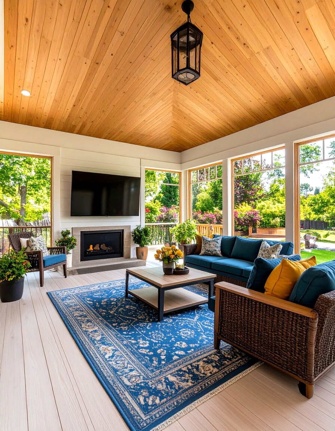 Porch Sunroom with a Media and Entertainment Center - 30 porch sunroom ideas