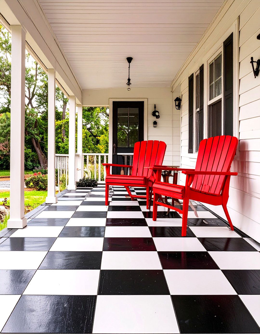 Porch With A Checkered Floor - 30 mobile home porch ideas