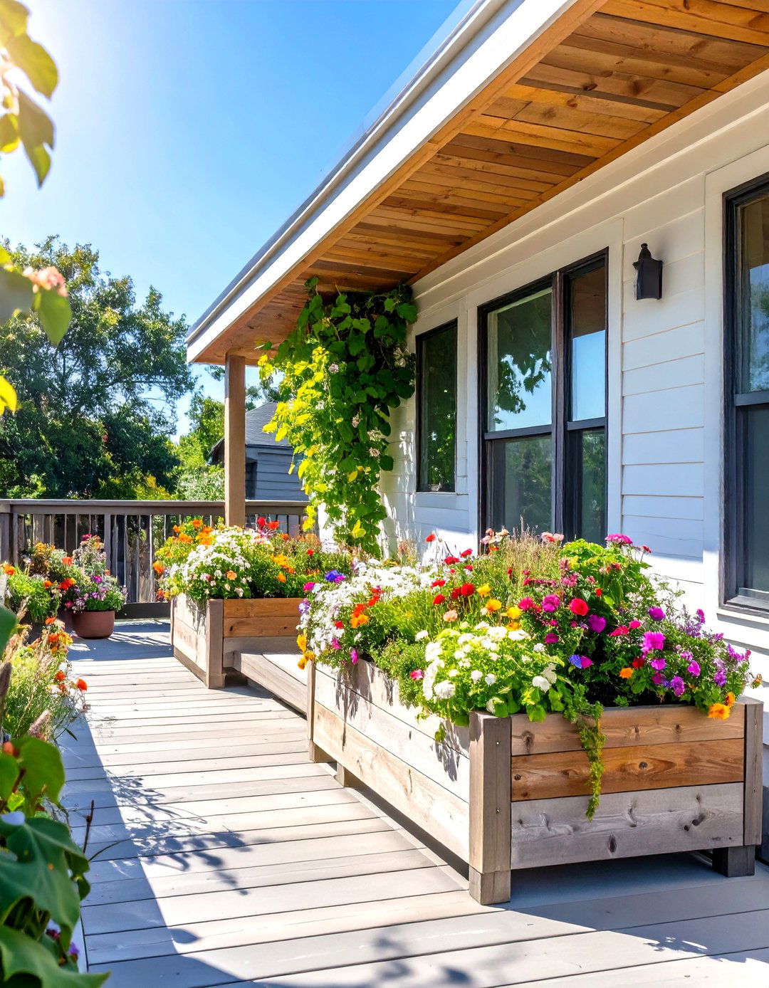 Porch With Integrated Planters - 30 mobile home porch ideas