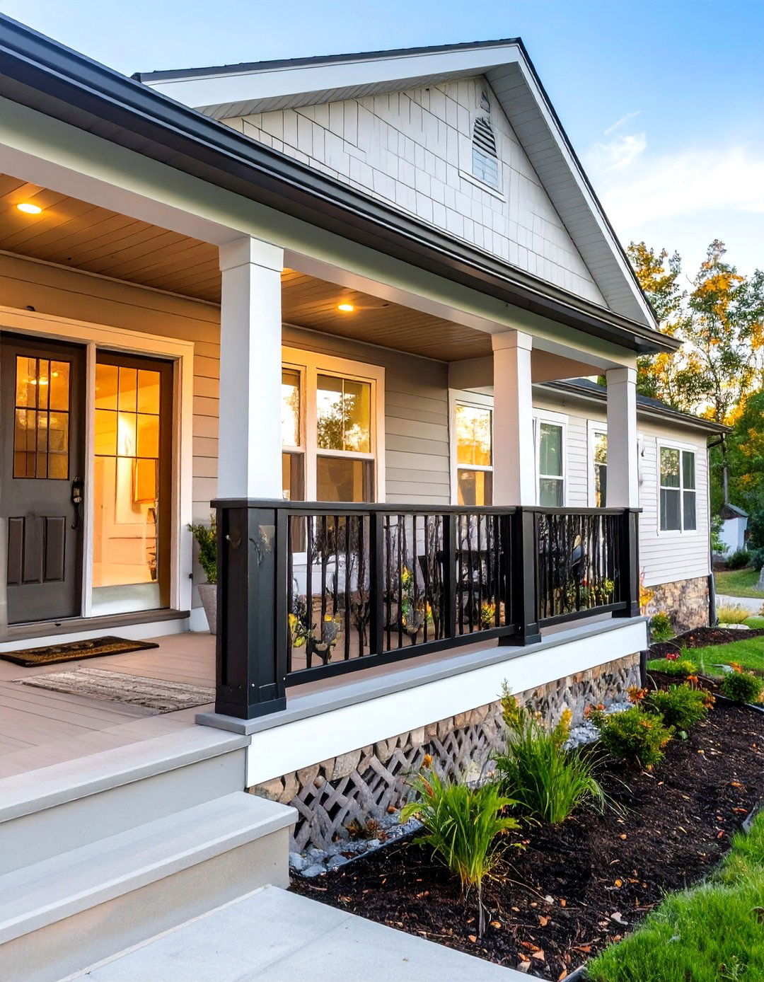 Porch with Decorative Railing Inserts - 30 single wide mobile home porch ideas
