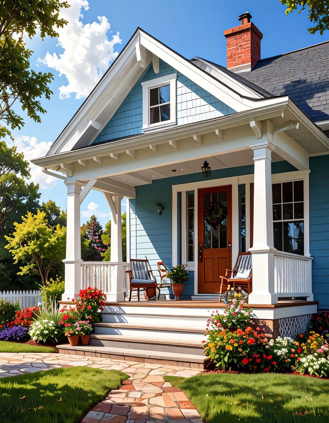 Porch with Exposed Rafter Tails - 30 small cape cod front porch ideas