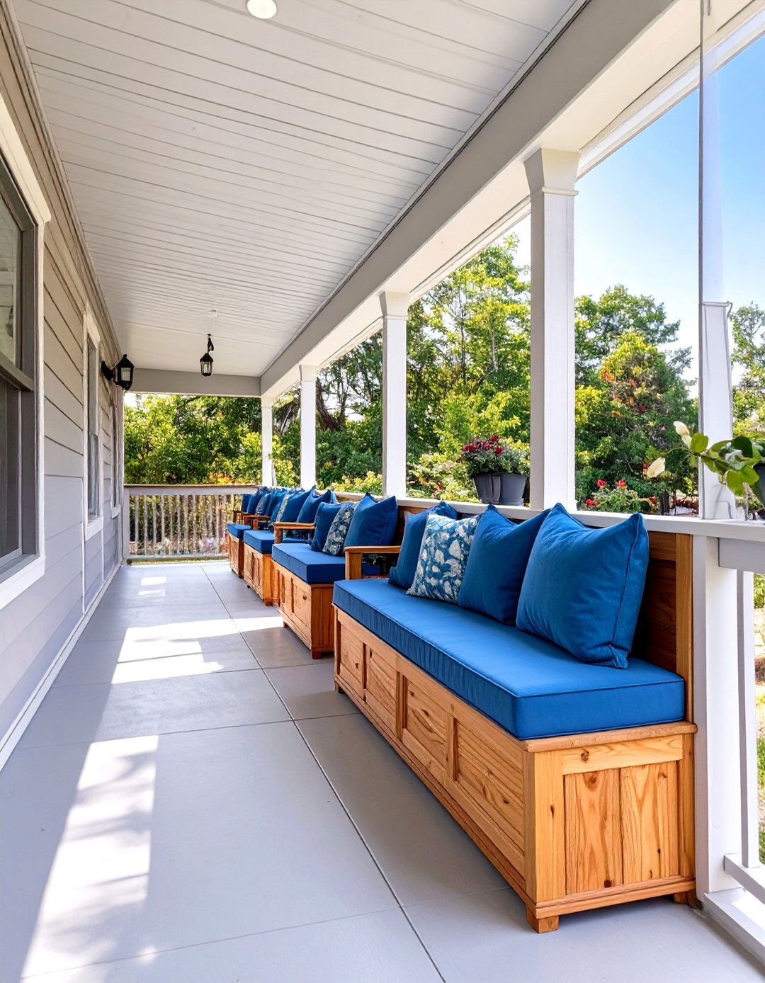Porch with Integrated Bench Seating - 30 single wide mobile home porch ideas