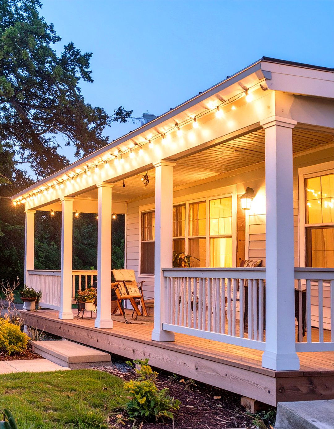 Porch with Solar Powered Lighting - 30 single wide mobile home porch ideas