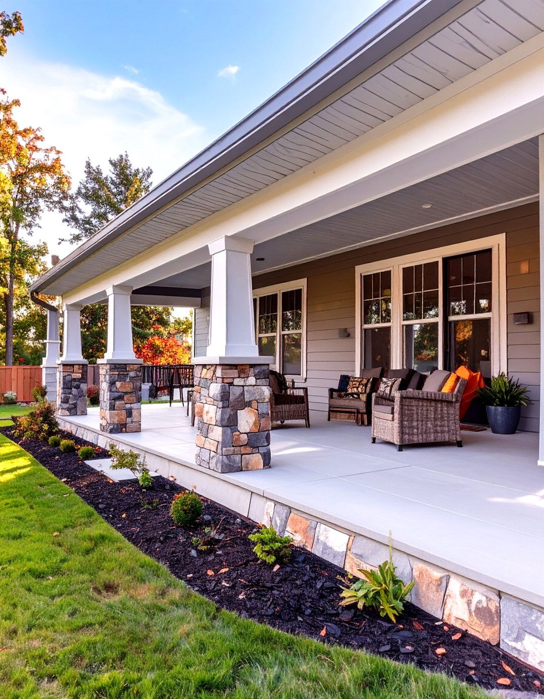 Porch with Stone or Brick Accents - 30 single wide mobile home porch ideas