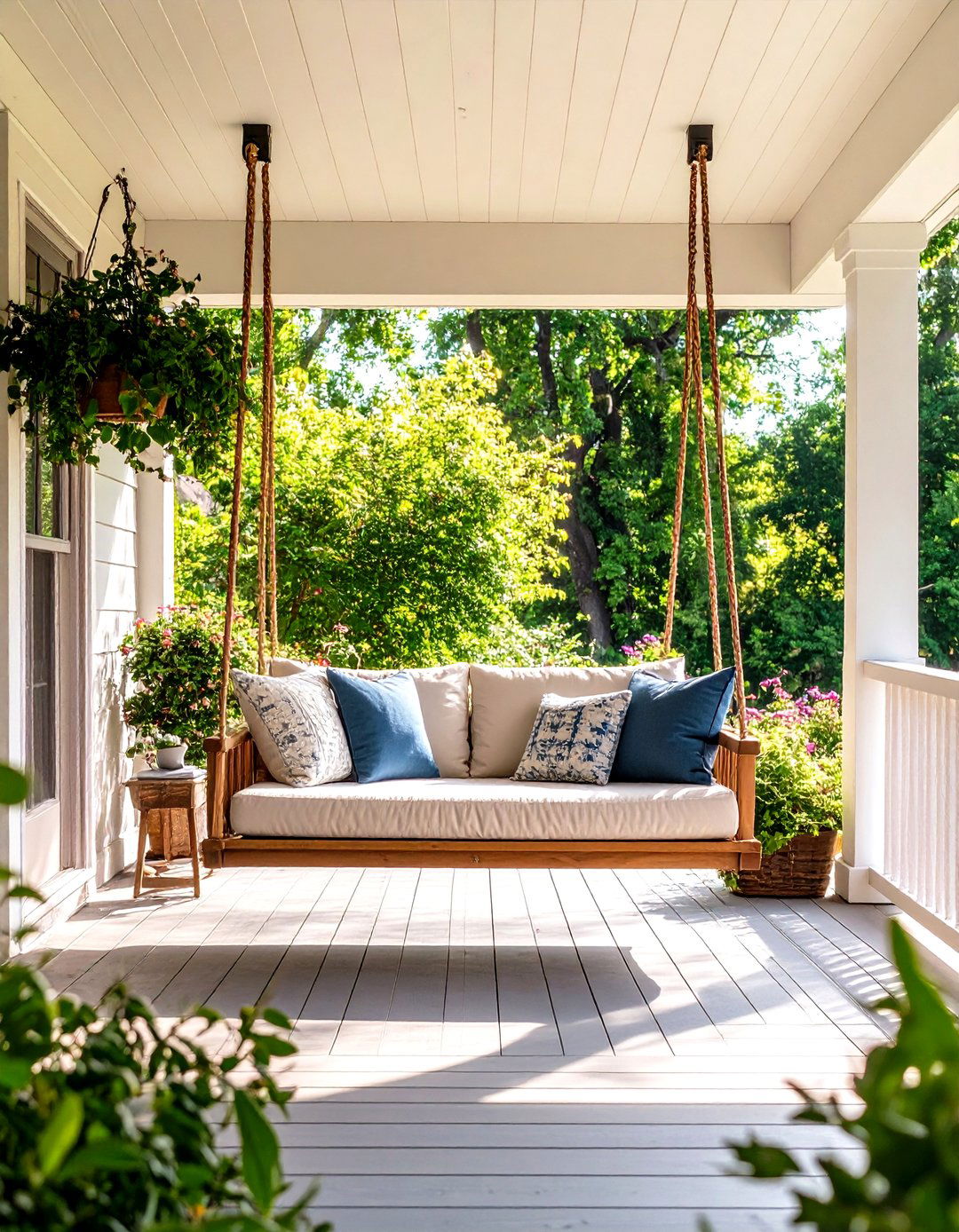 Porch with a Daybed Swing - 30 front door porch ideas