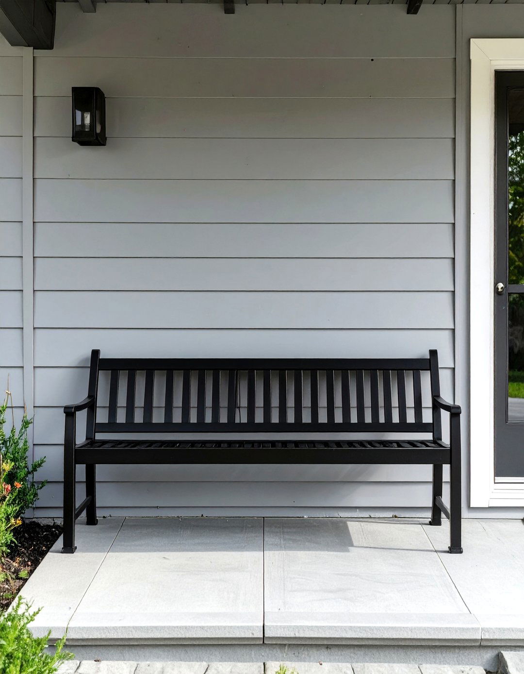 Porch with a Minimalist Metal Bench - 30 simple porch design ideas