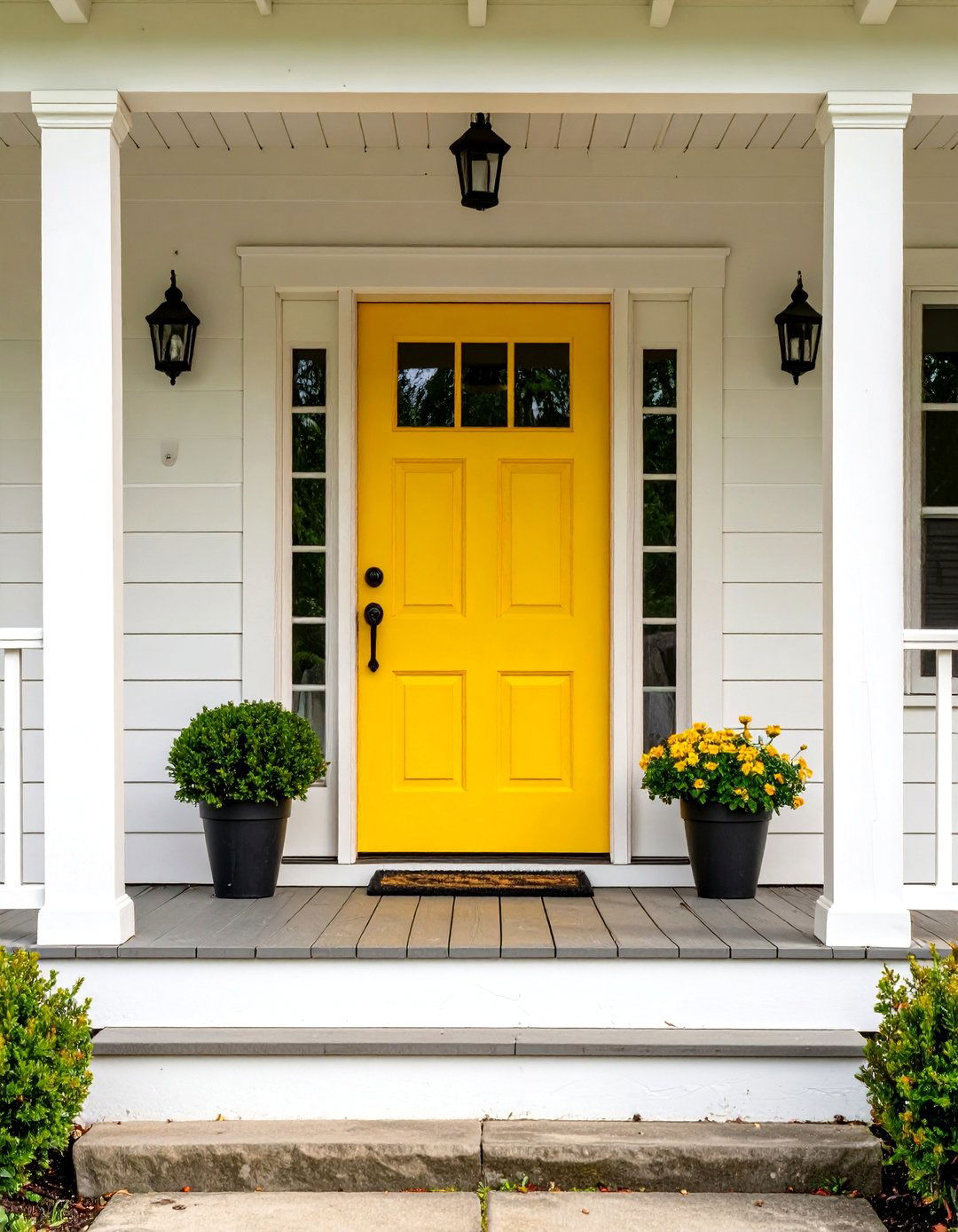 Porch with a Painted Front Door - 30 simple porch design ideas