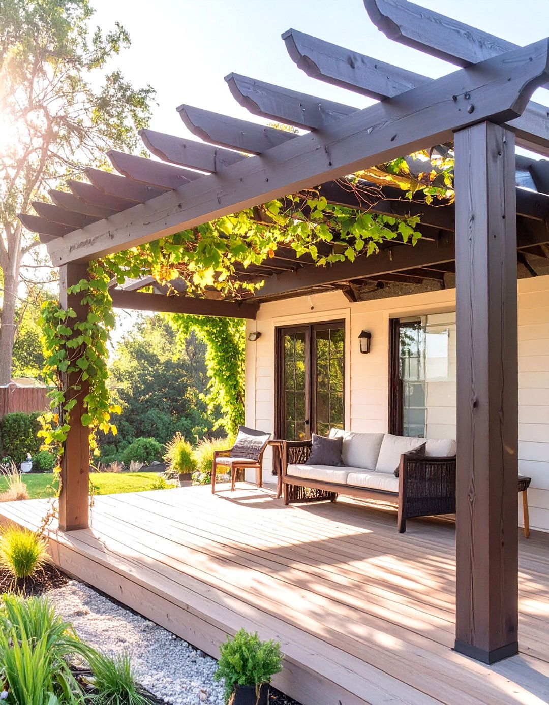 Porch with a Pergola Style Roof - 30 single wide mobile home porch ideas