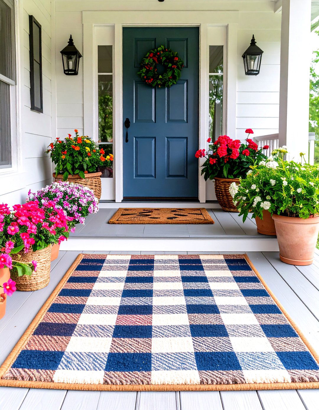 Porch with a Pop of Color on the Door - 30 farmhouse front porch ideas