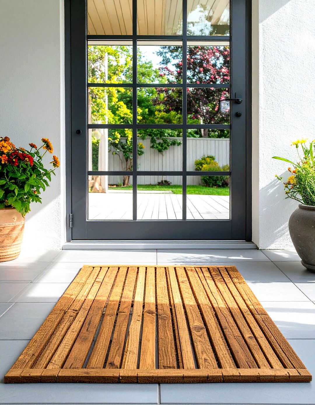 Porch with a Simple Wooden Doormat - 30 simple porch design ideas