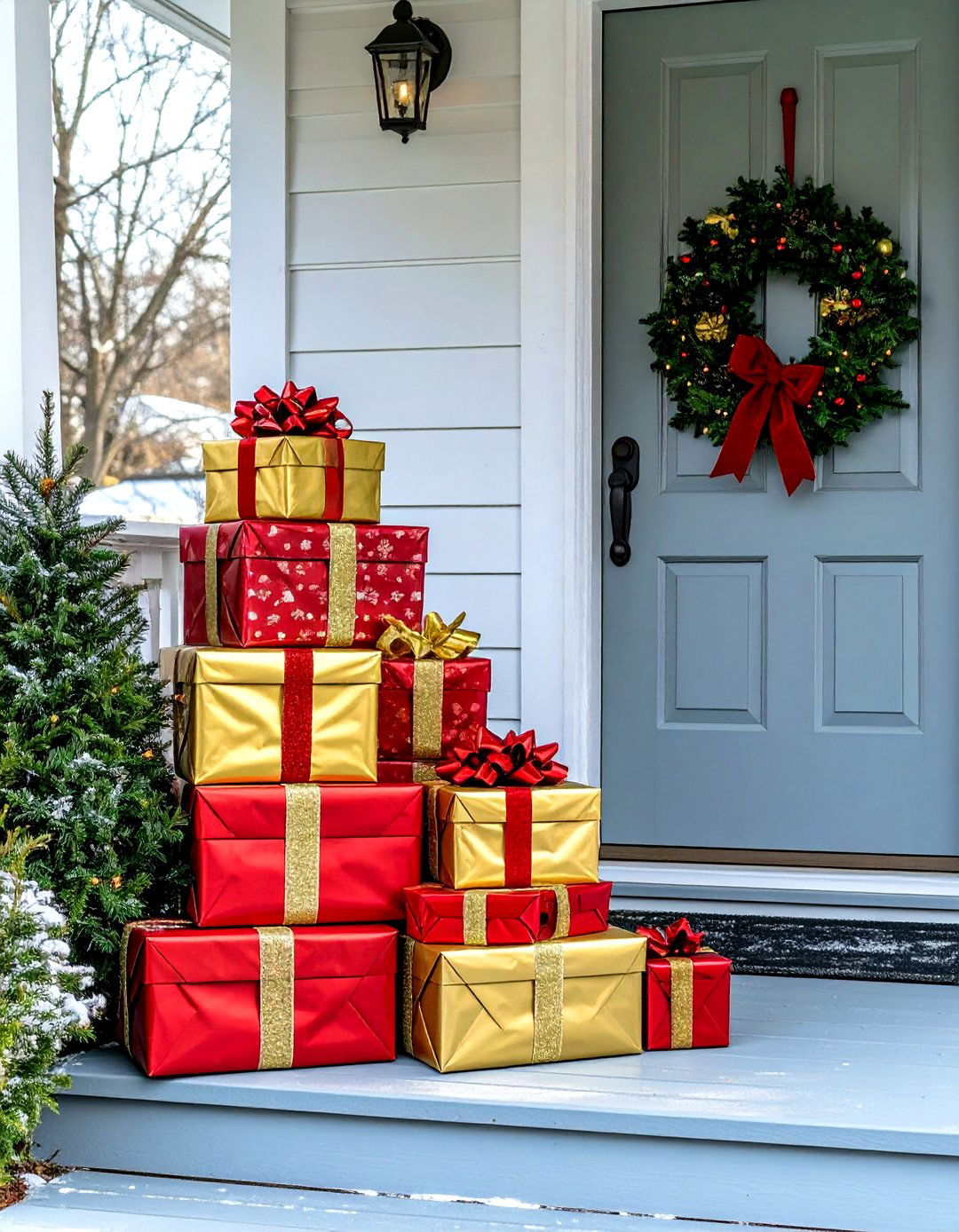 Porch with a Stack of Faux Presents - 30 simple porch design ideas