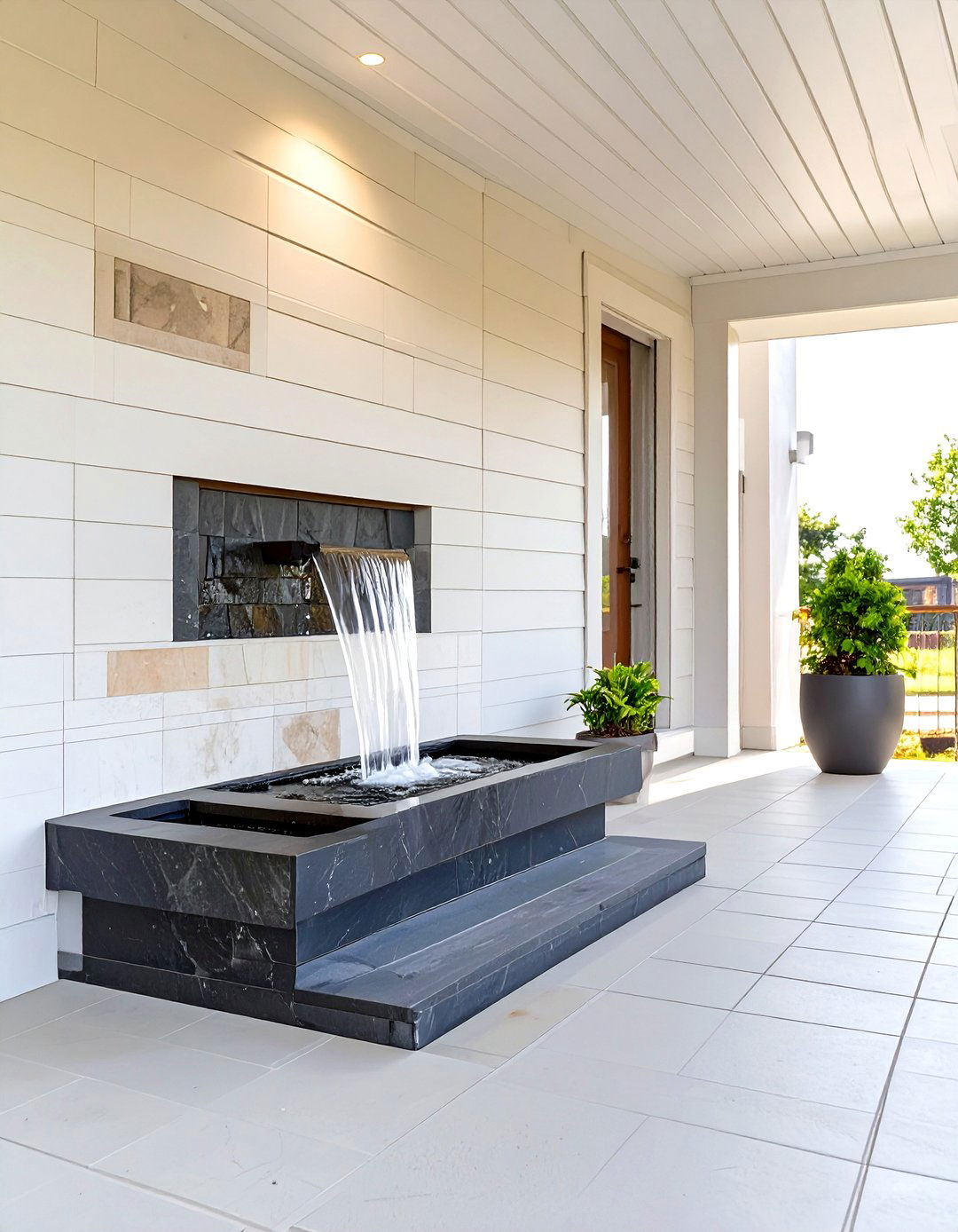 Porch with a Water Feature - 30 house modern front porch ideas