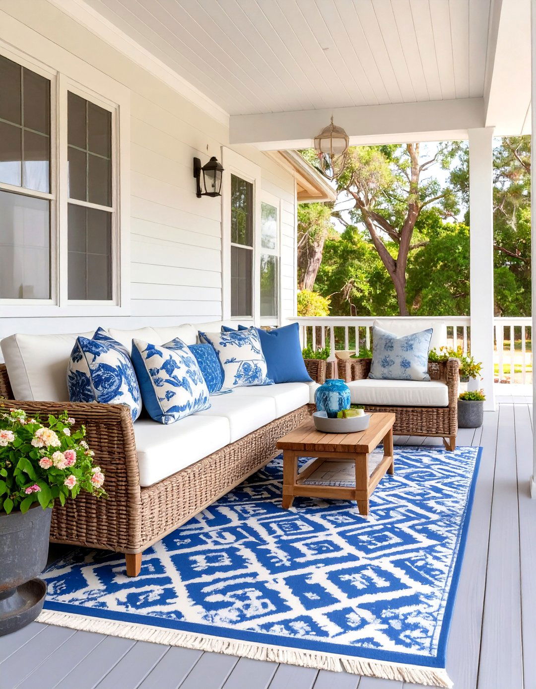 Porch with an Outdoor Rug and Layered Textiles - 30 single wide mobile home porch ideas