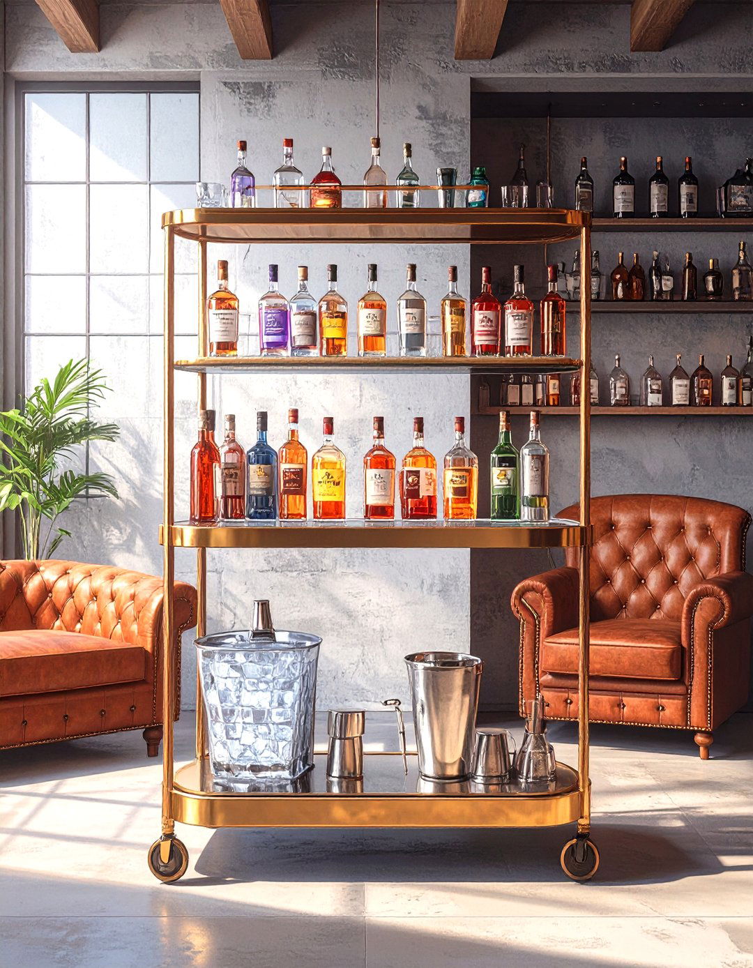 Portable Bar Cart for a Man Cave - 30 small man cave bar ideas