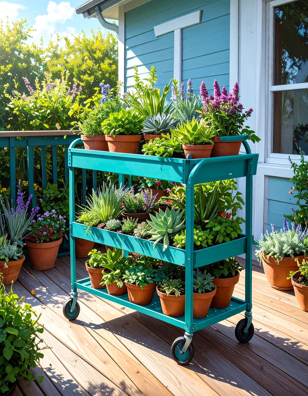 Portable Rolling Planter Cart - 30 small garden design ideas