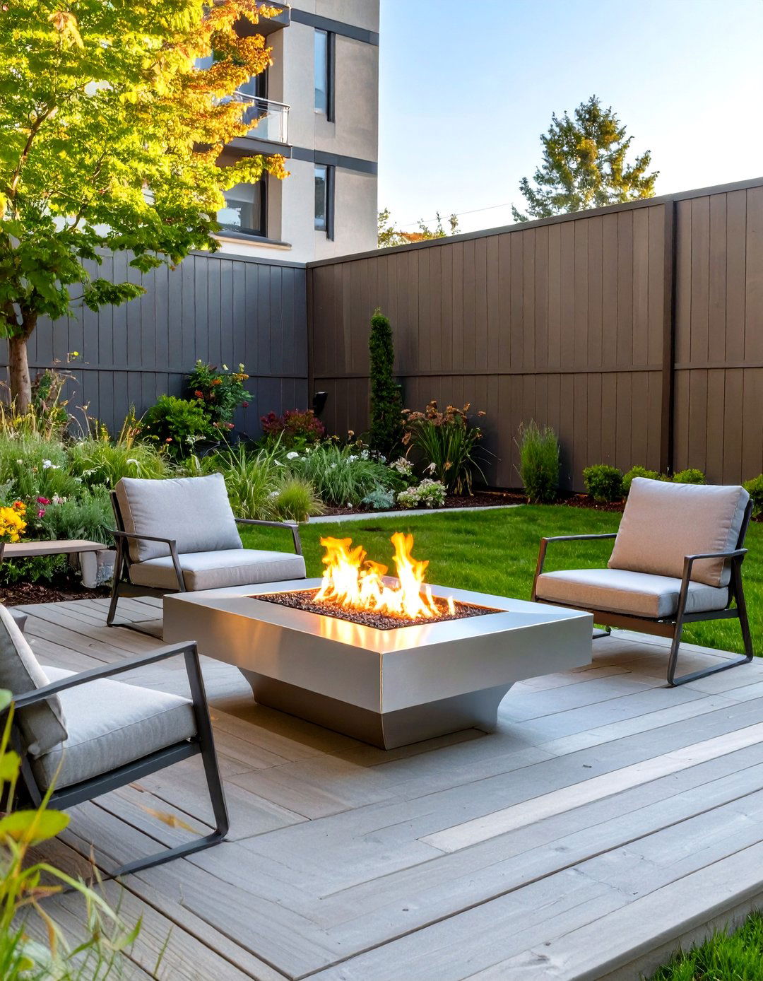 Portable Solo Stove on a Wooden Deck - 30 small backyard fire pit ideas landscaping