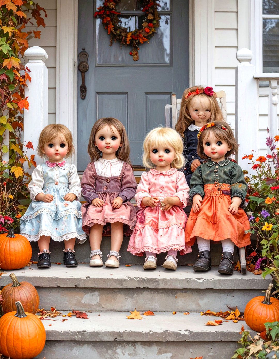 Possessed Looking Dolls on Display - 30 outdoor halloween decoration ideas