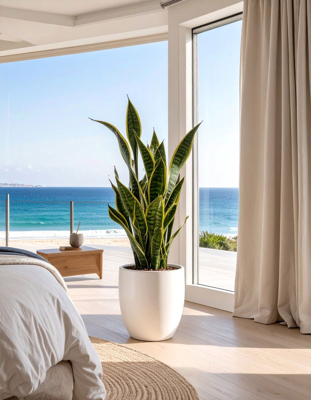 Potted Snake Plant - 30 seaside modern coastal bedroom ideas