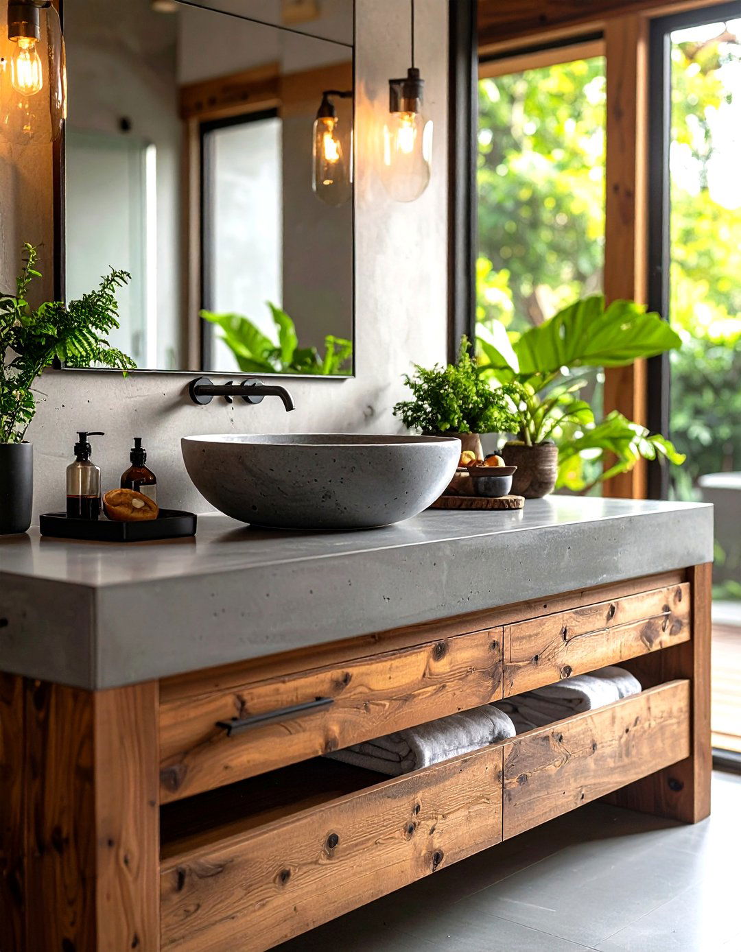 Poured Concrete Countertop - 30 rustic bathroom ideas